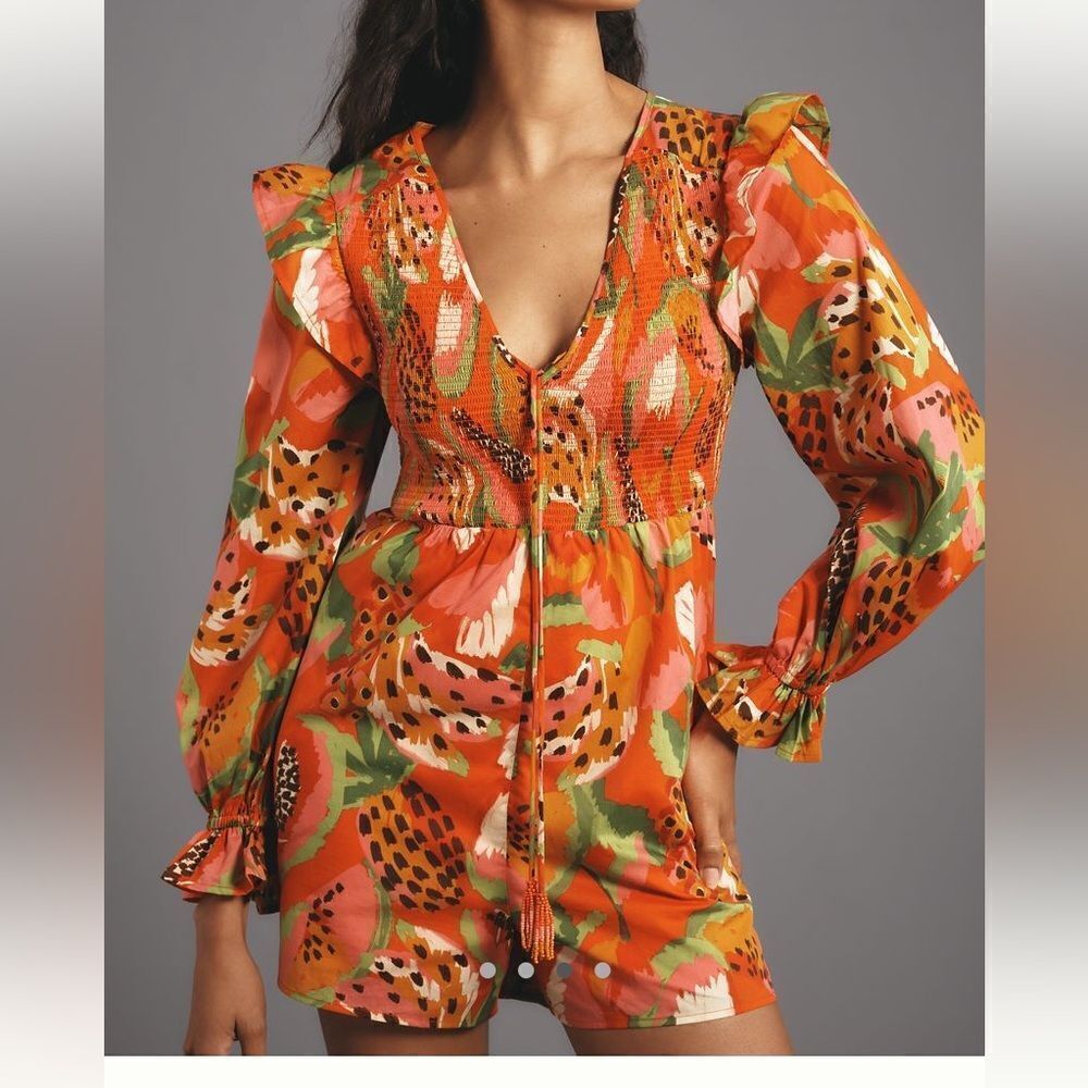 Farm Rio X Anthropologie Tropical Ruffle -Sleeve Romper - Picture 3 of 4